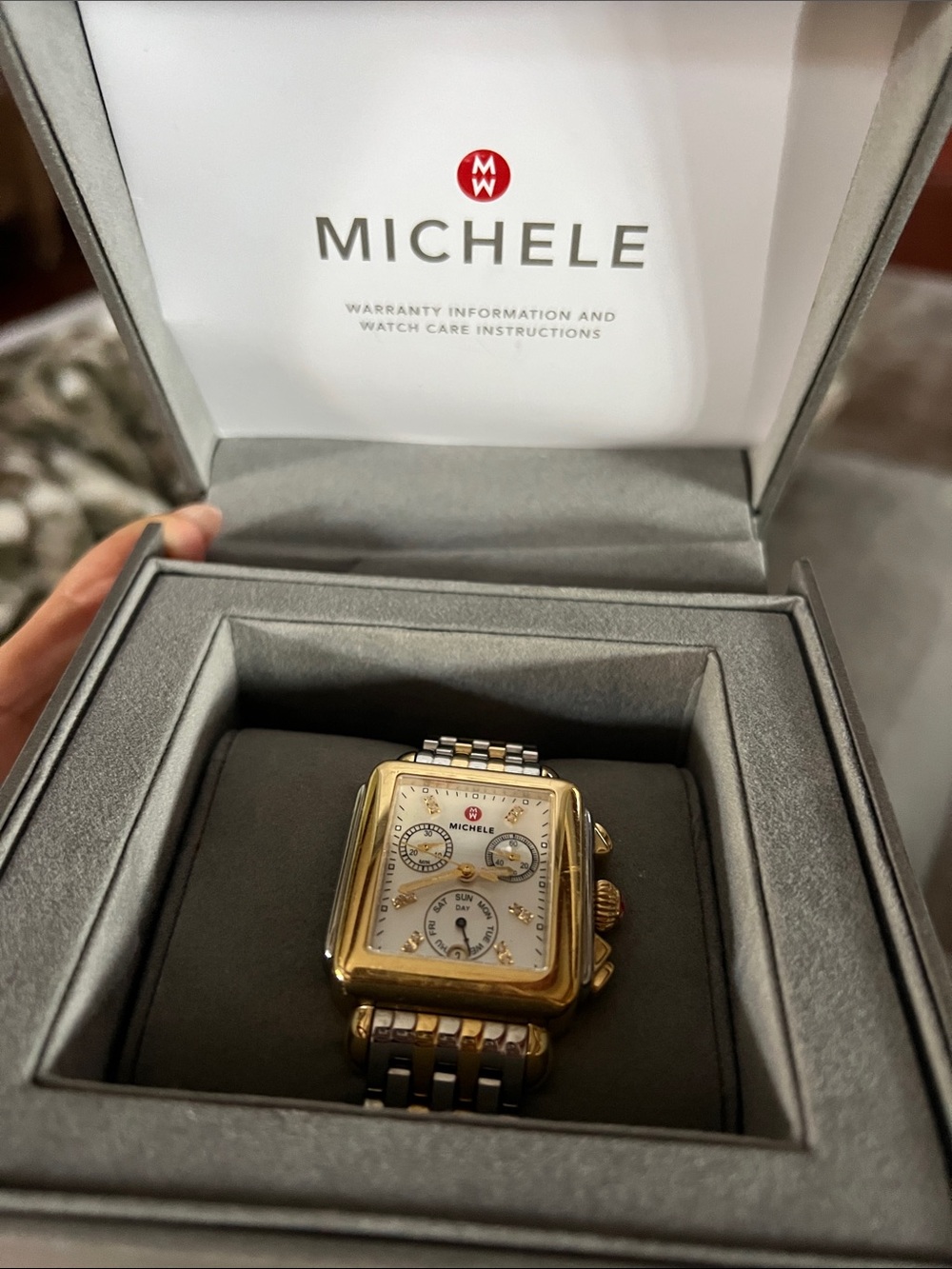 Stunning Michele Two-Tone Gold and Silver Diamond Accent Chronograph Watch